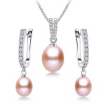 Stříbrná souprava šperků s růžovou perlou a zirkony - stříbro 925/1000, Stříbrná 46 cm Růžová