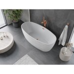 MEXEN/S - Olea volně stojící vana vzor 170 x 80, bílá, sifon a přepad růžové zlato 52821708000-60