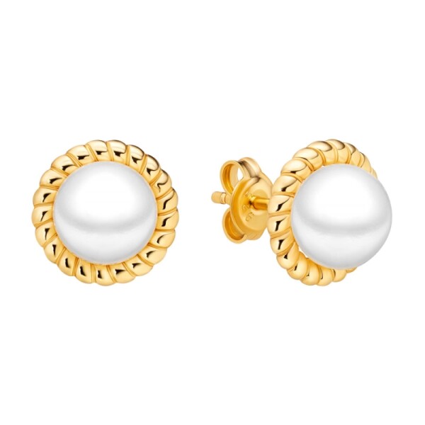 Náušnice s bílou perlou Patricia Gold - stříbro 925/1000, Zlatá Bílá