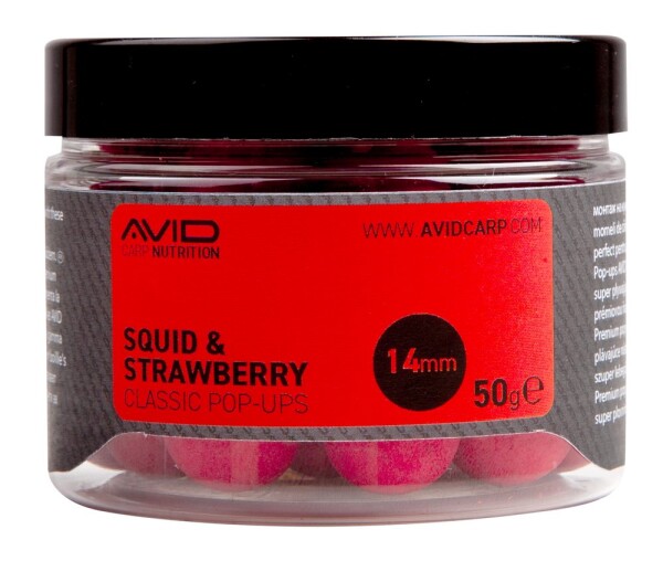 Avid Plovoucí boilie Classic Pop-Up Squid & Strawberry 14mm 50g,Avid Plovoucí boilie Classic Pop-Up Squid & Strawberry 14mm 50g