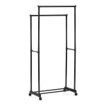 Stojan na šaty dvouramenný s odkladačem na boty, černá barva, kov / plast, chrom