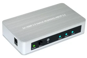 MicroConnect 3x1 HDMI2.0 Switch 4K stříbrná / HDCP 2.2 (MC-HMSW301B)