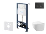 Kielle - Genesis New Set předstěnové instalace, kompaktního klozetu Gaia, Rimless, sedátka softclose a tlačítka Gemini New I, matná černá 30528SS84