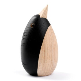Novoform Dřevěný tučňák Penguin Ash Wood Small, černá barva, přírodní barva, dřevo