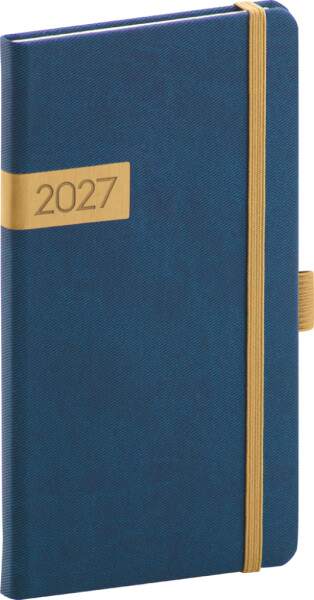 NOTIQUE Diář 2027: Twill - modro-zlatý, kapesní, 9 x 15,5 cm