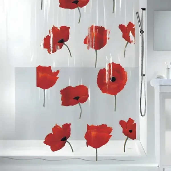 Spirella POPPY sprchový závěs motiv tulipány čirý / 180 x 200 cm / PEVA