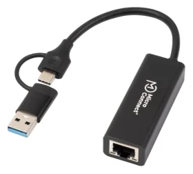 MicroConnect Premium USB-C/A na RJ45 černá / Adaptér / 0,2 m (MC-USBACNET1G)