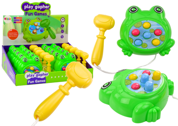 Mamido Mini hra Whack-A-Mole žabka s kladívkem na provázku zelená