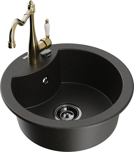 MEXEN/S - Diego granitový dřez 1-miska včetně baterie Carla, černá/zlatá metalik 6512-75-670700-50-B