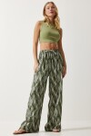 Happiness İstanbul Women's Khaki Patterned Flowing Viscose Palazzo Trousers