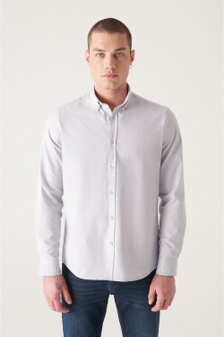 Avva Men's Gray Oxford 100% Cotton Standard Fit Regular Cut Shirt