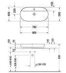 DURAVIT - Luv Umyvadlo na desku, 80x40 cm, bez přepadu, s otvorem pro baterii, WonderGliss, bílá/matná bílá 03808026001