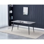 Stůl jídelní 160x90x76 cm, deska slinutý kámen v imitaci matného mramoru, černé kovové nohy