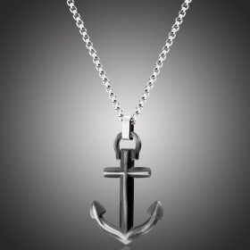 Pánský ocelový náhrdelník Neptuno - chirurgická ocel, kotva, Černá 65 cm