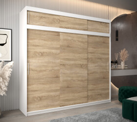 Šatní skříň Abi T0 s nástavcem Barva korpusu: Bílá, Rozměry: 250 cm, Dveře: Dub sonoma