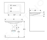 GEBERIT - ONE Umyvadlo nábytkové 900x480x130 mm, skrytý přepad, bez otvoru pro baterii, vodorovný odtok, KeraTect, bílá 505.005.00.1