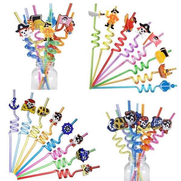 Dortisimo Plastová barevná brčka spirálová s pirátskými motivy (4 ks)
