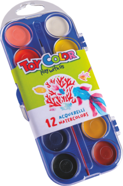 Toy Color Vodové barvy Toy Color, 12 barev, 30 mm