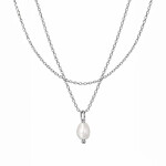 Dvojitý náhrdelník s perlou Éléonore - chirurgická ocel, Stříbrná 38 cm + 5 cm (prodloužení)