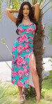 Sexy letní šaty s XL rozparky na nohou a květinovým potiskem ORANGE Einheitsgroesse