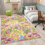 DumDekorace Dětský koberec FLANNEL - růžová autodráha Šířka: 80 cm | Délka: 150 cm