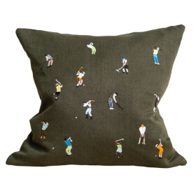 Fine Little Day Lněný povlak na polštář Golfers Embroidered 48 × 48 cm, zelená barva, textil