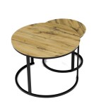 Stůl konferenční, set 2 ks, MDF deska, dekor divoký dub, kovová podnož, černý lak