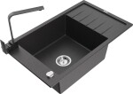 MEXEN/S - Elias granitový dřez 1-miska s odkapávačem včetně baterie Rita, černý kropenatý 6511-76-670300-70