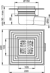 Alcadrain 1 - Alcadrain Podlahová vpust 105×105/50 mm boční, mřížka nerez, límec 2. úrovně izolace, suchá zápachová uzávěra APV26C APV26C