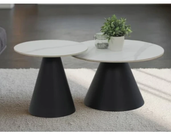 Sada 2 kulatých stolků Dustin, 70 cm/50 cm, bílá imitace mramoru