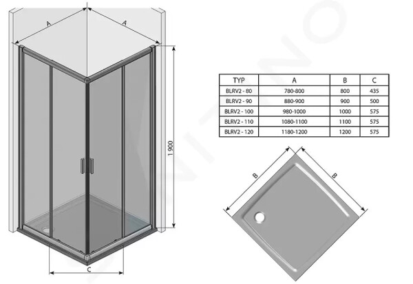 RAVAK - Blix Sprchové dveře BLRV2K 100 cm, lesklý hliník/transparentní sklo 1XVA0C00Z1