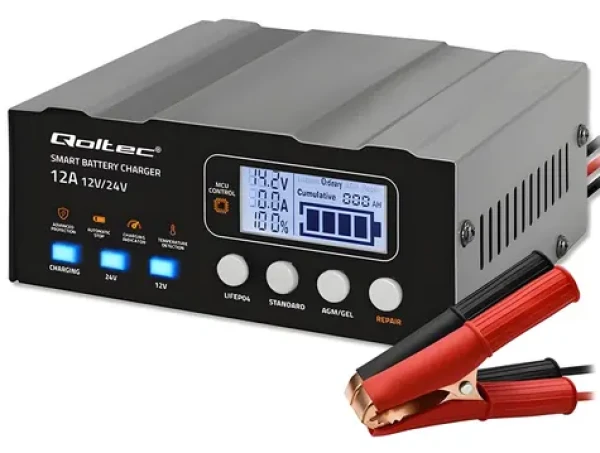 Nabíječka autobaterií mikroprocesorová 12V/12,6V/24V / Nabíječka autobaterií / LCD displej / PB/GEL/AGM/LiFePO4 (52491)