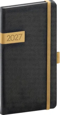 NOTIQUE Kapesní diář Twill 2027 černo-zlatý / Diář / 9 x 15,5 cm