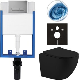 CERANO - Kompletní WC set Profi/Cesso - černá matná - WC tlačítko Slim/Tmavě šedá - pro zazdění - 49x36 CER-932092