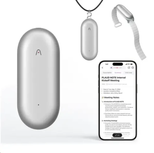 PLAUD Note Pin Silver - AI hlasový záznamník (2025) / Diktafon / Kapacita 64 GB / Výdrž baterie 20 h / BT / USB / WiFi (NotePin Lunar Silver (25))