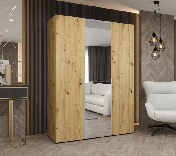 Šatní skříň Abi Alicante 2 Rozměry: 150 cm, Pásky / úchyty: Stříbrné, Barva korpusu + barva dveří: Dub artisan + Dub artisan