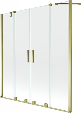 MEXEN/S - Velar Duo Dvoukřídlá posuvná vanová zástěna 160 x 150 cm, transparent, zlatá 896-160-000-02-50
