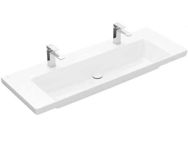 VILLEROY & BOCH - Subway 3.0 Dvojumyvadlo 130x48 cm, bez přepadu, otvory pro baterie, CeramicPlus, Stone White 4A70D1RW