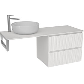 CERANO Koupelnová skříňka Carole - bílá matná rýhovaná + deska pod umyvadlo z lit. mramoru Elanys - 12 mm + konzole chrom - 160x46x49,2 cm - 461933