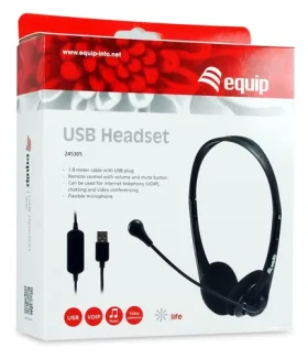 Equip USB headset černá / Headset / Na uši / USB-A / 32 Ohm / 1,8 m (245305)