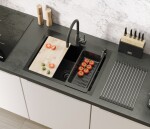 Quadron - Ocelový dřez LUKE 110 WORKSTATION Black s kuchyňskou baterií ZLE-09011