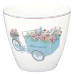 GREEN GATE Latte cup Portia Flowers White 300 ml, modrá barva, porcelán 300ml