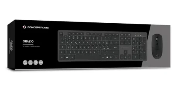 Conceptronic Bezdrátová klávesnice a myš IT černá / Sada klávesnice a myši / 2,4 GHz / 105 kláves / 1600 DPI (ORAZIO01IT)
