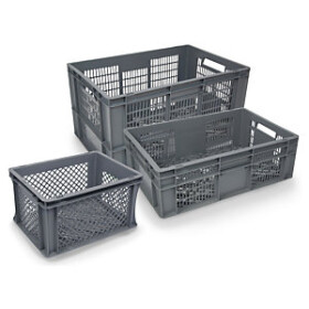 Stohovatelná europřepravka s mřížkou 595 x 397 x 200 mm, šedá, objem 39l, nosnost 25kg
