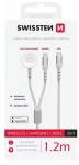 SWISSTEN Magnetický kabel pro Apple Watch a Lightning 1.2m bílá / USB-C / 2v1 / 60W / opletený (22065503)