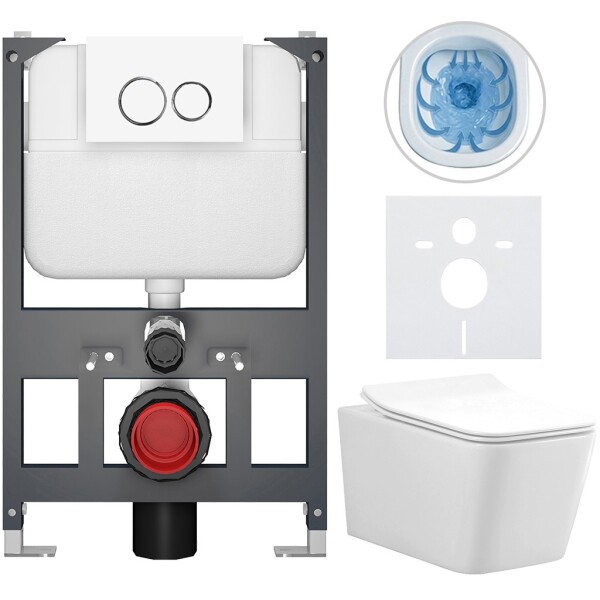 CERANO - Kompletní WC set Basic/Forte - bílá lesklá - WC tlačítko Dualo/Bílá - závěsné - nízký modul - předstěnová instalace - 51x36 CER-8050BD86109