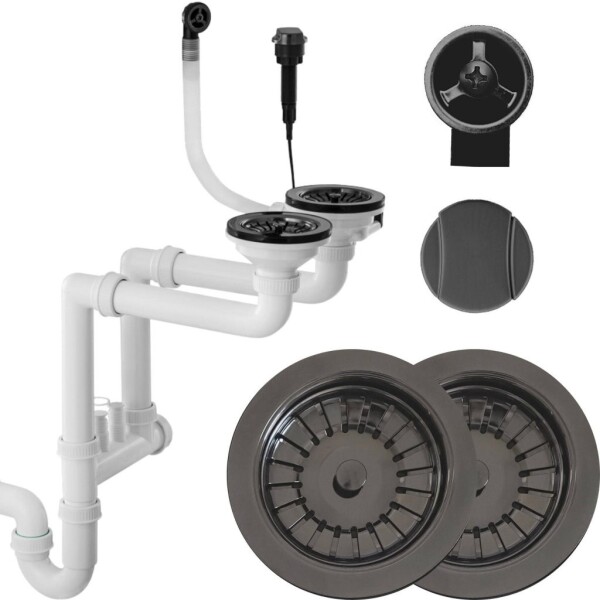 MEXEN - Automatický dřezový sifon na 2 misku, grafit 66921-70