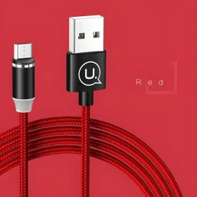 USAMS SJ294 U-Sure červená / Datový kabel / MicroUSB / Magnetický / Opletený / 1m / 2,1A (SJ294USB02)