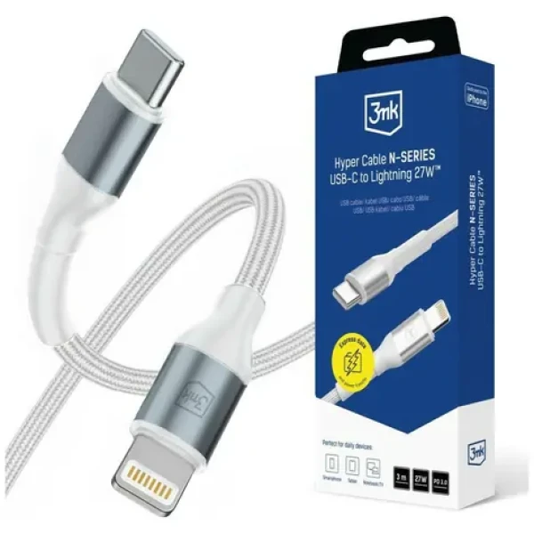 3mk Hyper kabel N-SERIES USB-C na Lightning bílá / Datový kabel / 3 m / 27W / PD 3.0 (5903108739245)