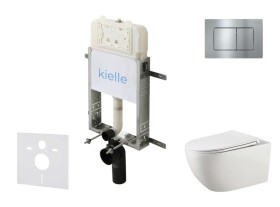 Kielle - Genesis New Set předstěnové instalace, klozetu Gaia, Rimless, sedátka softclose a tlačítka Gemini New III, lesklý chrom 30528SZ17